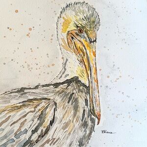 Original 9x12” Pelican Watercolor Painting On Acid Free Watercolor Cardstock